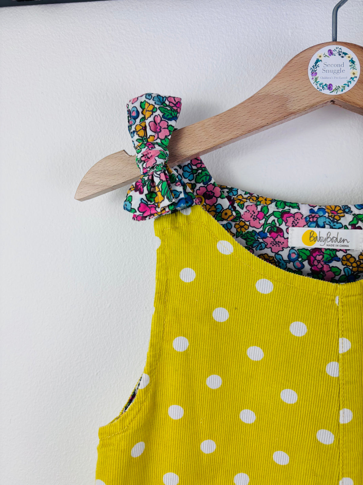 Boden Yellow Spot Dungarees Floral Trim 3-4 Years-Dungarees-Second Snuggle Preloved