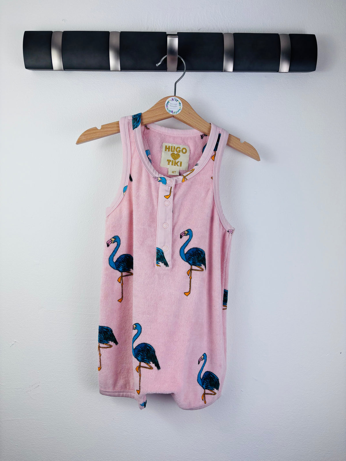 Hugo Loves Tiki Pink Flamingo Romper 4 Years-Rompers-Second Snuggle Preloved