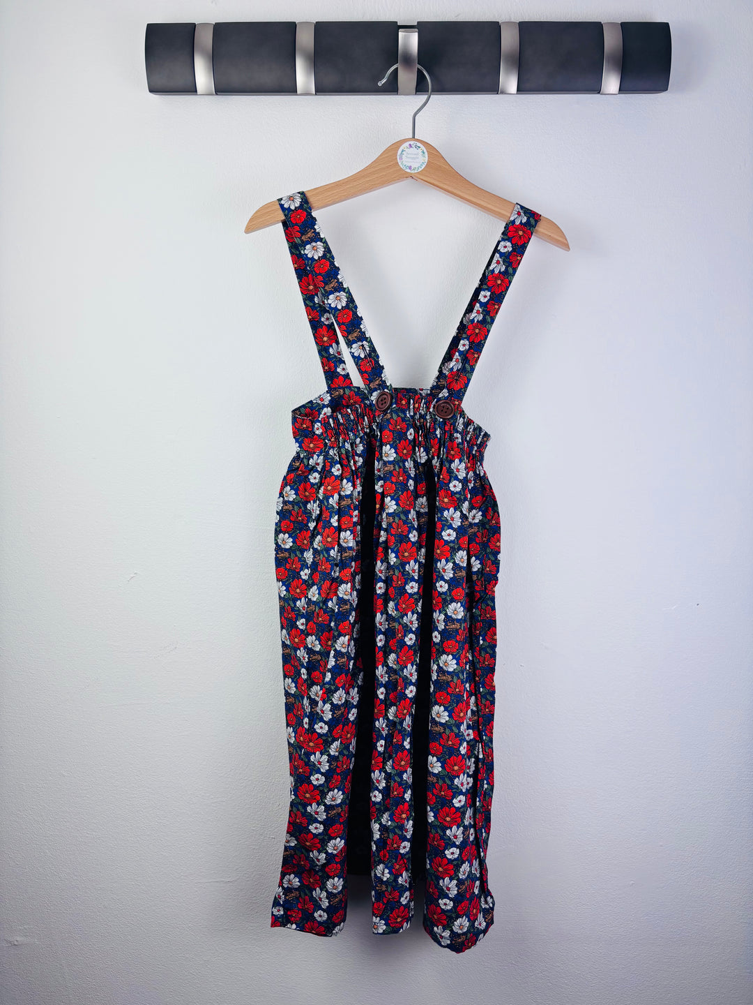 Dolly Wears Navy Floral Dungarees Button Straps 6-7 Years-Dresses-Second Snuggle Preloved