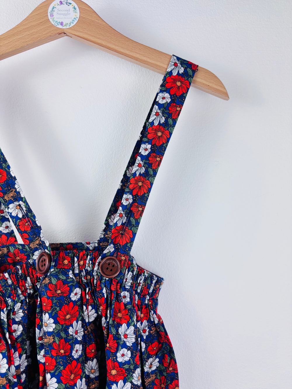Dolly Wears Navy Floral Dungarees Button Straps 6-7 Years-Dresses-Second Snuggle Preloved