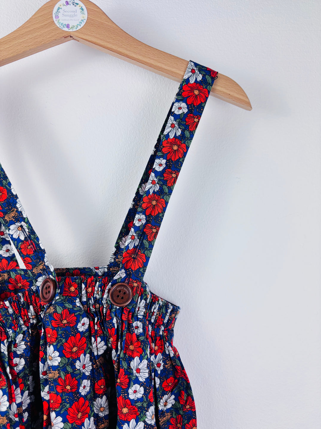 Dolly Wears Navy Floral Dungarees Button Straps 6-7 Years-Dresses-Second Snuggle Preloved