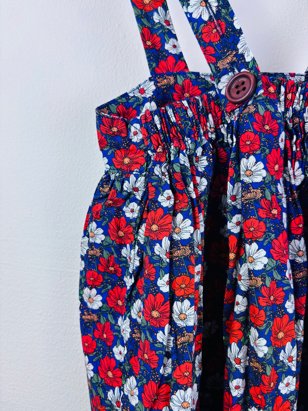 Dolly Wears Navy Floral Dungarees Button Straps 6-7 Years-Dresses-Second Snuggle Preloved