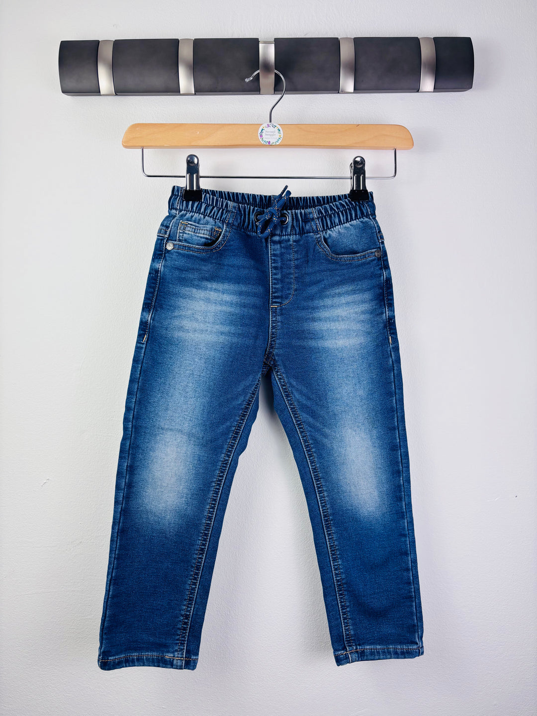 Next Blue Pull-On Jeans Drawstring Waist 3-4 Years-Trousers-Second Snuggle Preloved