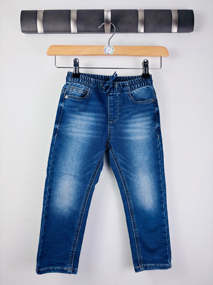 Next Blue Pull-On Jeans Drawstring Waist 3-4 Years-Trousers-Second Snuggle Preloved