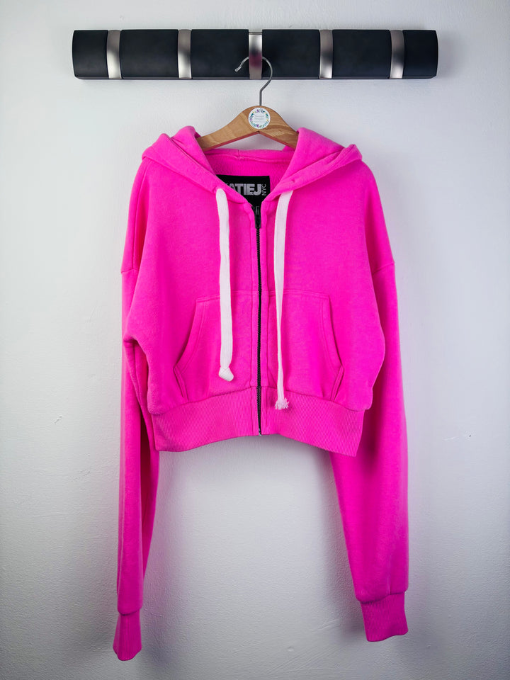 Katie J NYC Hot Pink Cropped Zip Hoodie Medium-Hoodies-Second Snuggle Preloved