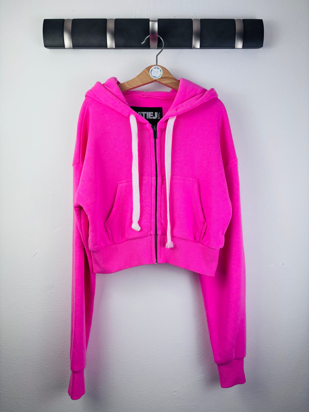 Katie J NYC Hot Pink Cropped Zip Hoodie Medium-Hoodies-Second Snuggle Preloved