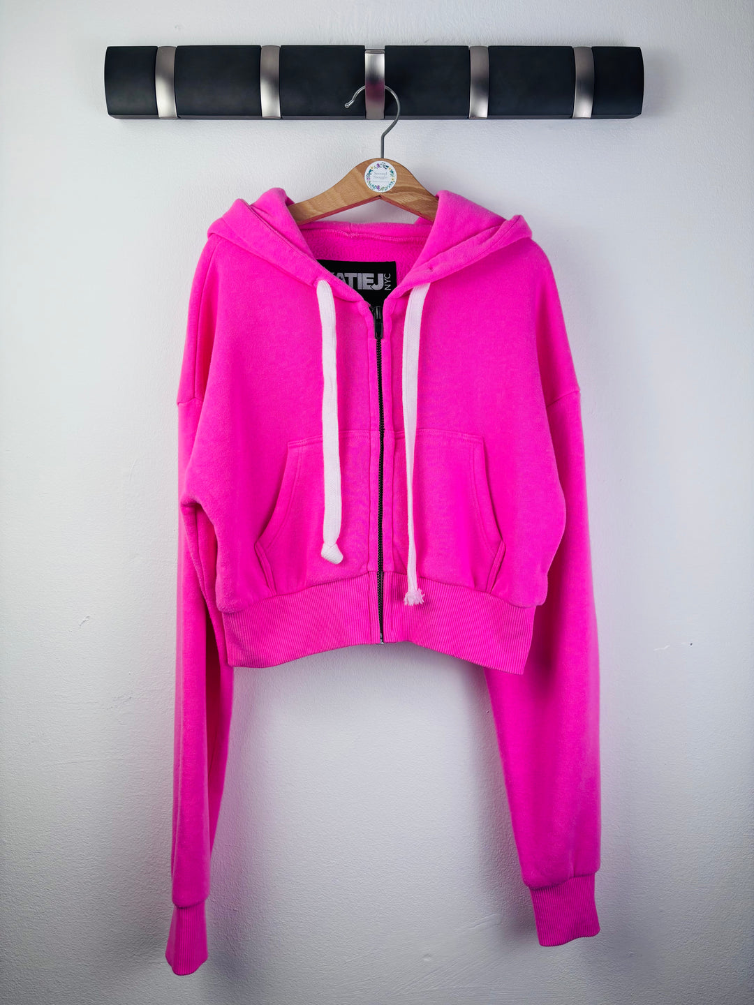Katie J NYC Hot Pink Cropped Zip Hoodie Medium-Hoodies-Second Snuggle Preloved