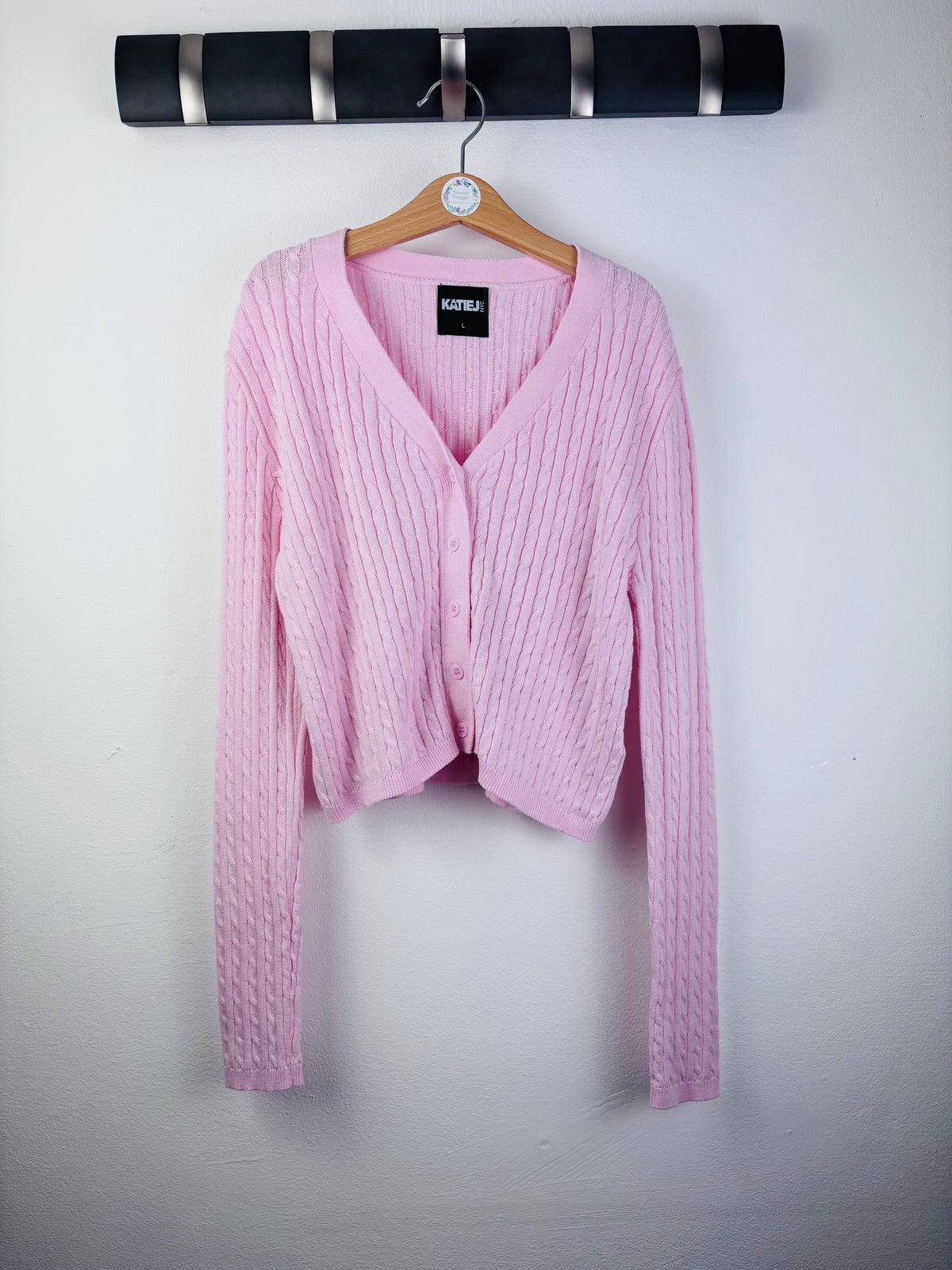 Katie J NYC Pale Pink Cable Knit Cardigan Large Tween (Approx 11-12 Years)-Cardigans-Second Snuggle Preloved