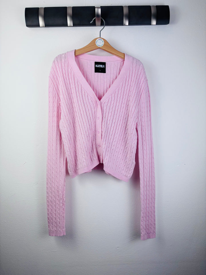 Katie J NYC Pale Pink Cable Knit Cardigan Large Tween (Approx 11-12 Years)