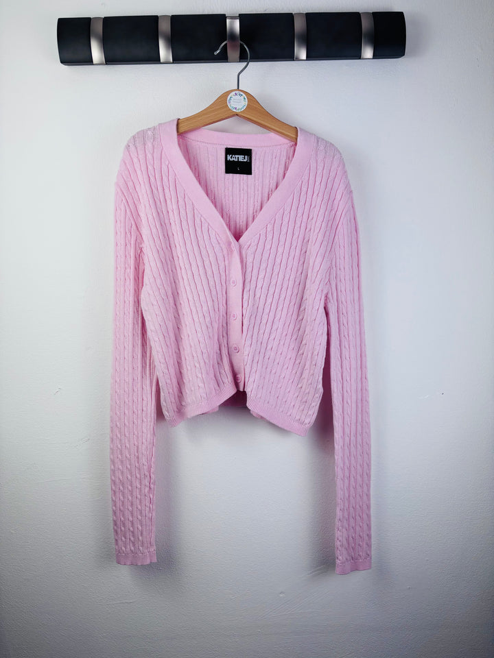 Katie J NYC Pale Pink Cable Knit Cardigan Large Tween (Approx 11-12 Years)