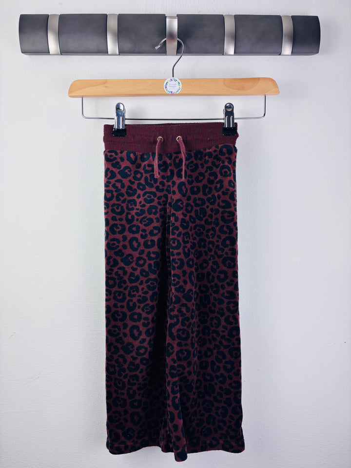 H&M Burgundy Leopard Print Wide Leg Trousers 2-3 Years