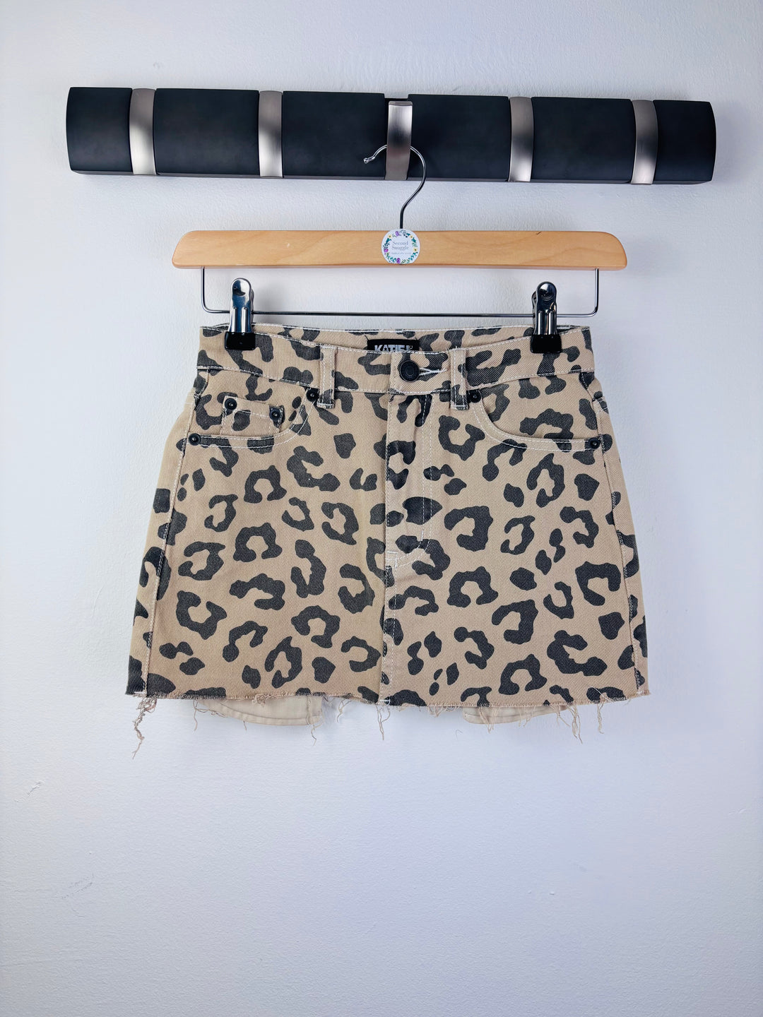 Katie J NYC Beige Leopard Print Denim Skort Large Tween 10-12 Years