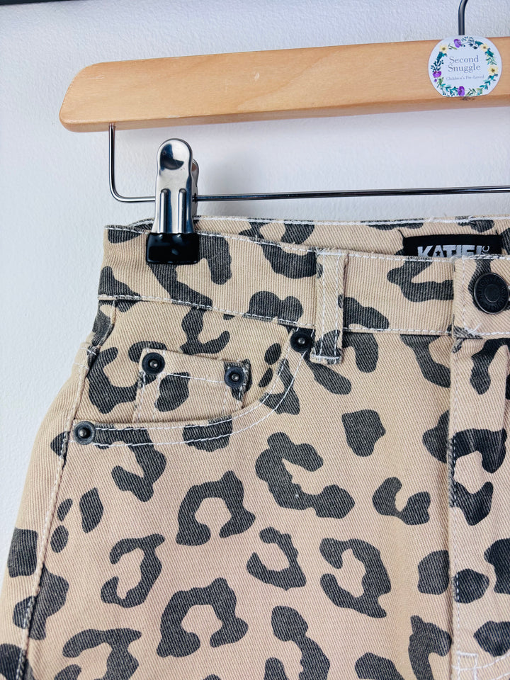 Katie J NYC Beige Leopard Print Denim Skort Large Tween 10-12 Years