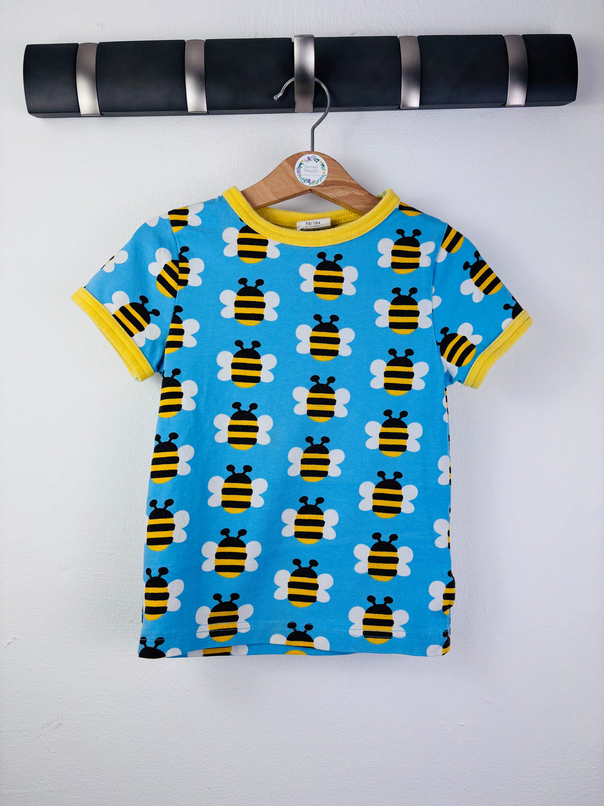 Maxomorra Blue Bee Print T-Shirt 3-4 Years-Tops-Second Snuggle Preloved
