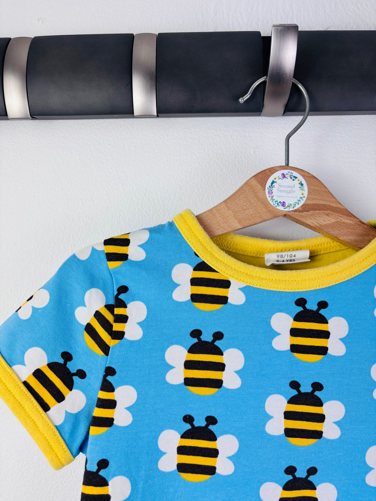 Maxomorra Blue Bee Print T-Shirt 3-4 Years-Tops-Second Snuggle Preloved