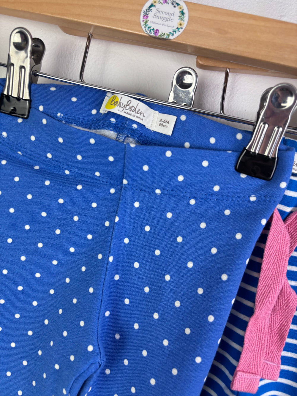 Baby Boden Blue Spot And Stripe Cotton Leggings 3 Pack 3-6 Months-Leggings-Second Snuggle Preloved