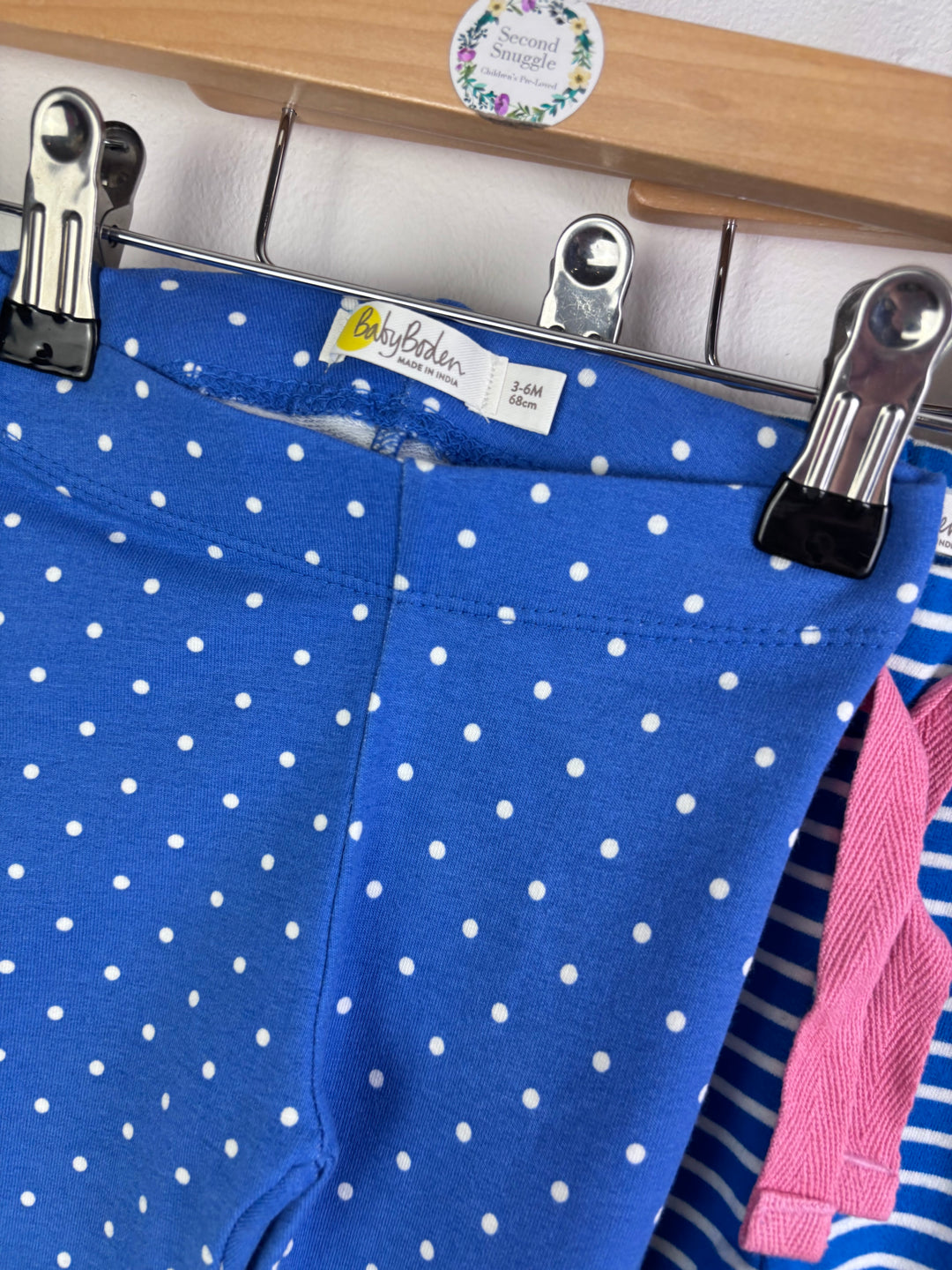 Baby Boden Blue Spot And Stripe Cotton Leggings 3 Pack 3-6 Months-Leggings-Second Snuggle Preloved
