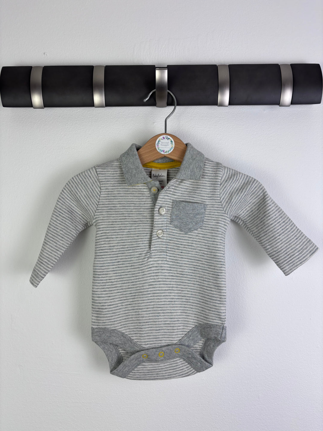 Baby Boden Grey Stripe Polo Bodysuit Newborn-Vests-Second Snuggle Preloved