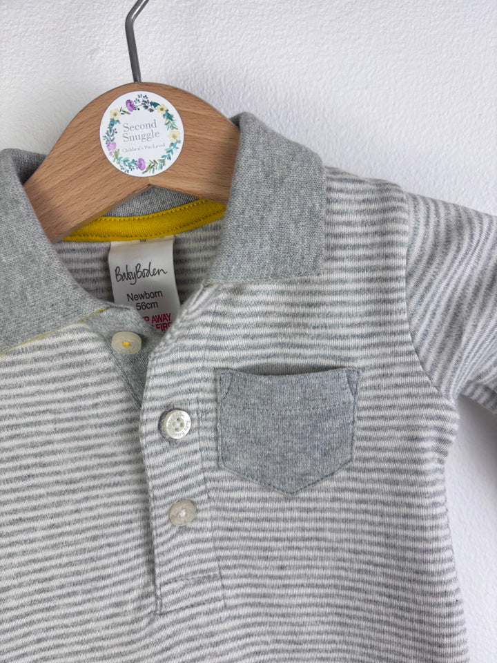 Baby Boden Grey Stripe Polo Bodysuit Newborn-Vests-Second Snuggle Preloved
