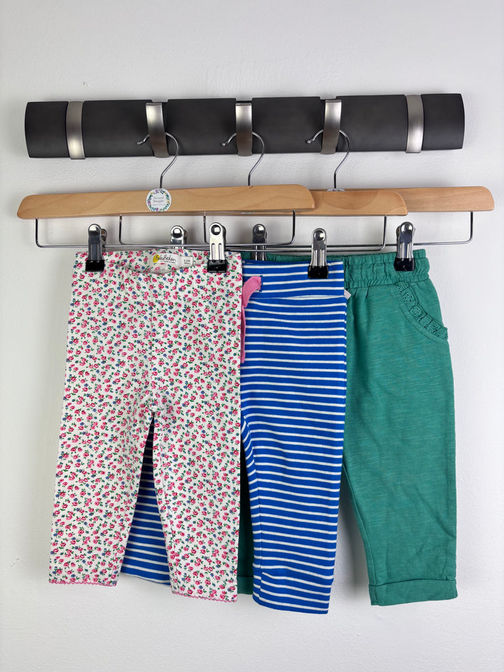 Baby Boden 3 Pack Leggings Blue Stripe Green Floral And Blue Polka Dot 9-12 Months-Leggings-Second Snuggle Preloved