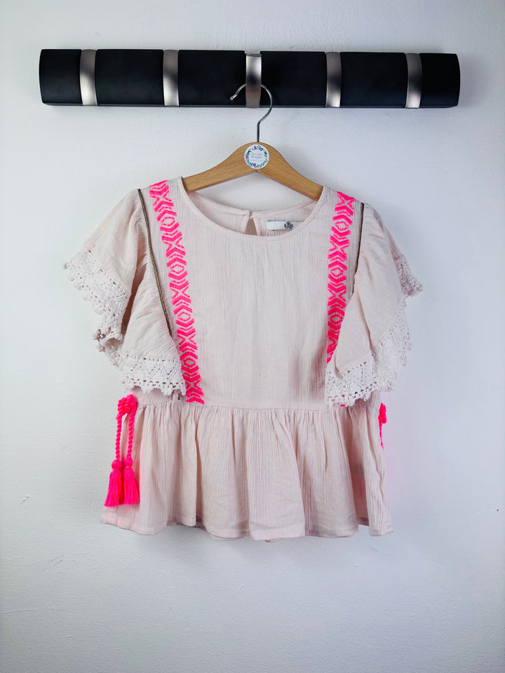 M&S Pale Pink Embroidered Tassel Top 5-6 Years-Tops-Second Snuggle Preloved