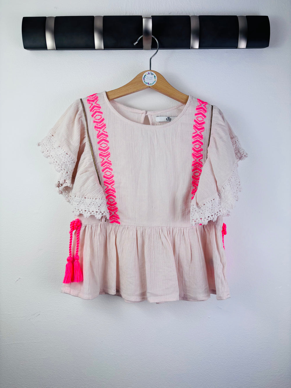 M&S Pale Pink Embroidered Tassel Top 5-6 Years-Tops-Second Snuggle Preloved