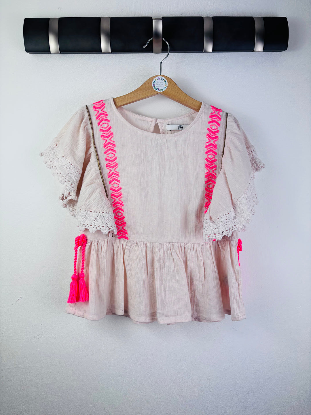 M&S Pale Pink Embroidered Tassel Top 5-6 Years-Tops-Second Snuggle Preloved