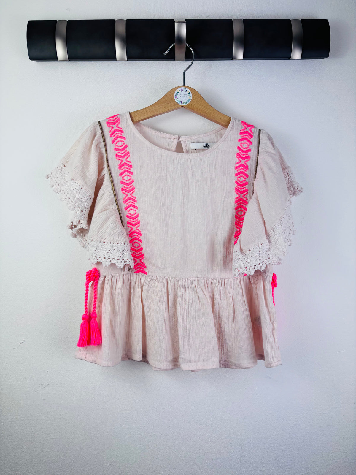 M&S Pale Pink Embroidered Tassel Top 5-6 Years-Tops-Second Snuggle Preloved