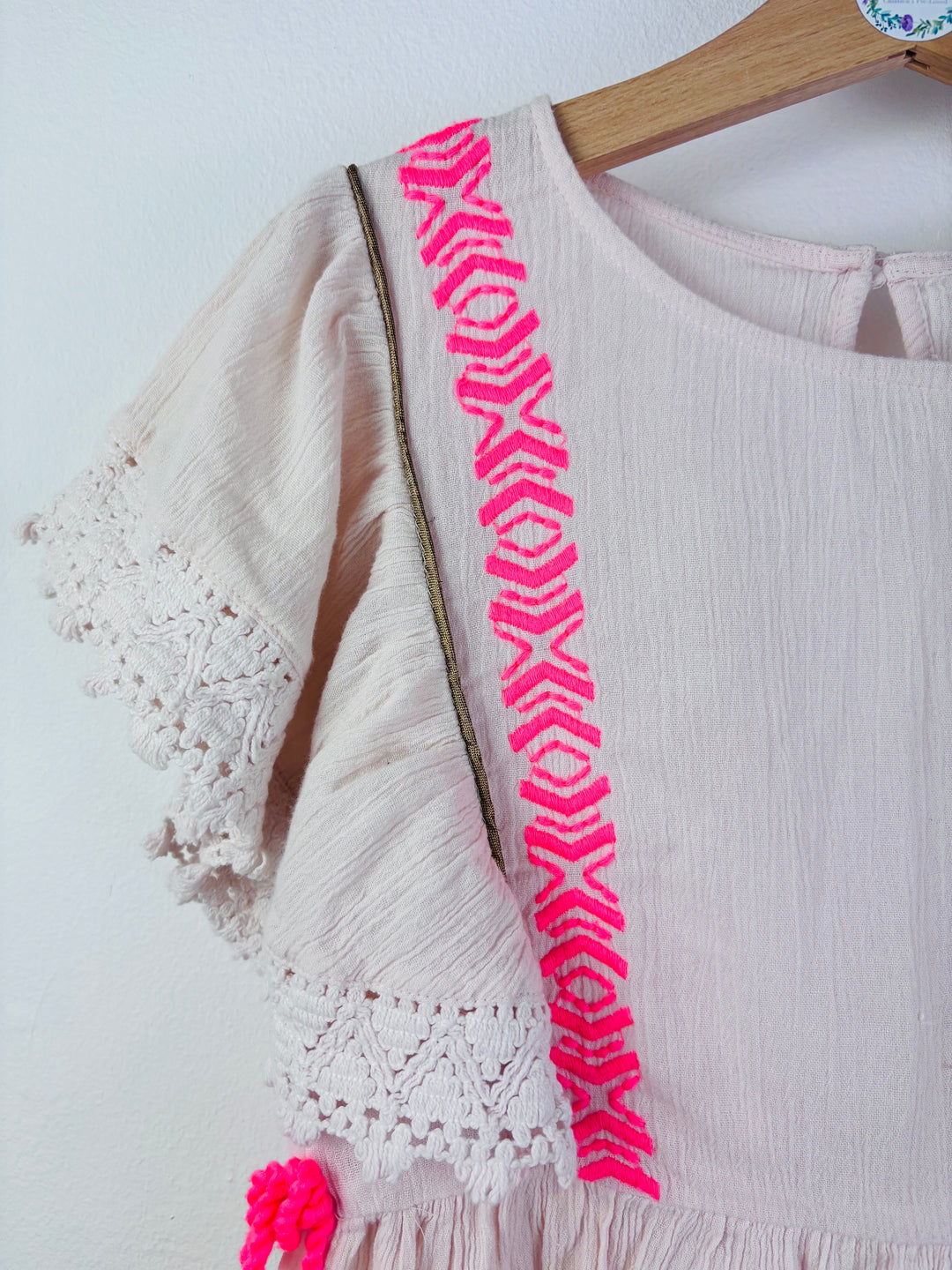 M&S Pale Pink Embroidered Tassel Top 5-6 Years-Tops-Second Snuggle Preloved