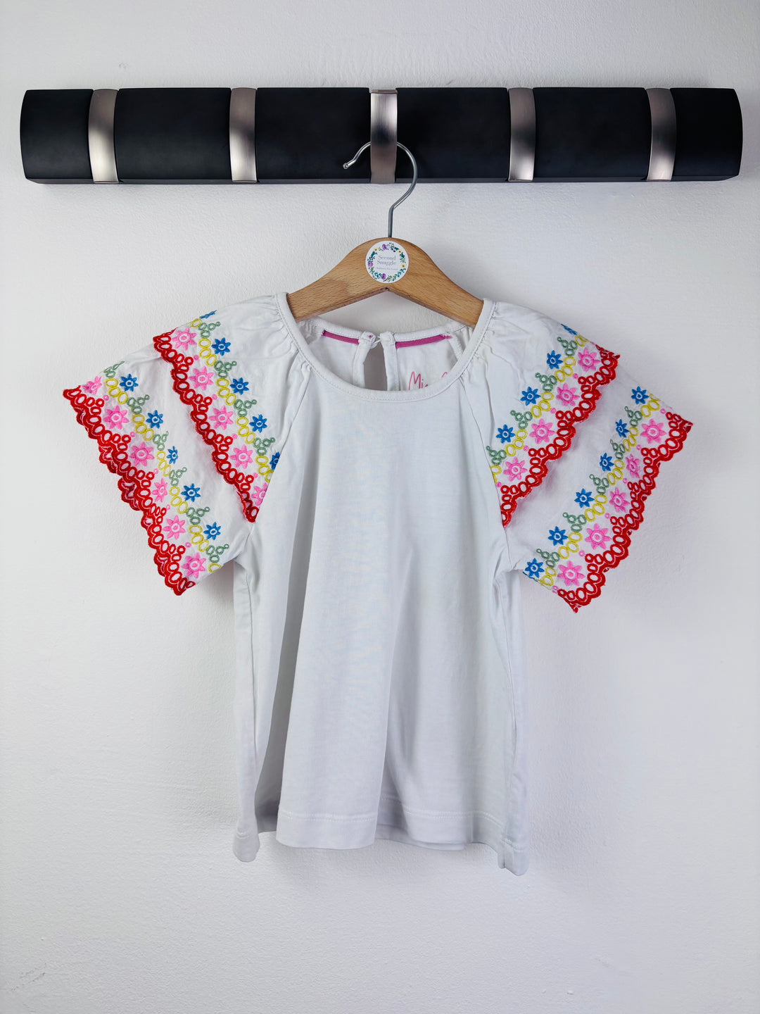 Mini Boden White Embroidered Flutter Sleeve Top 3-4 Years