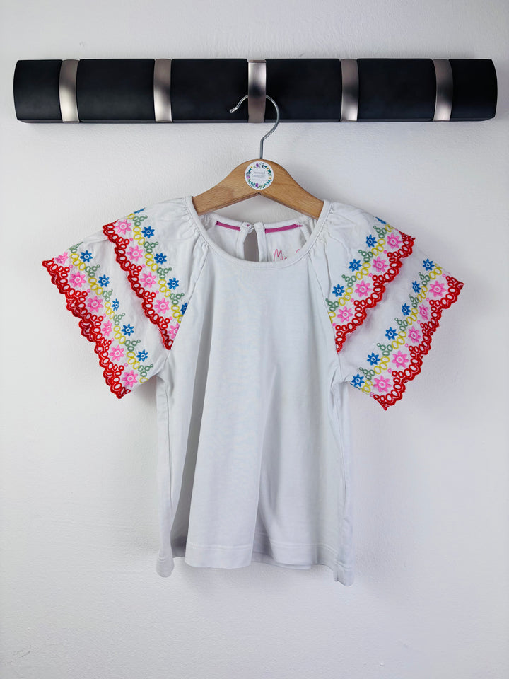 Mini Boden White Embroidered Flutter Sleeve Top 3-4 Years