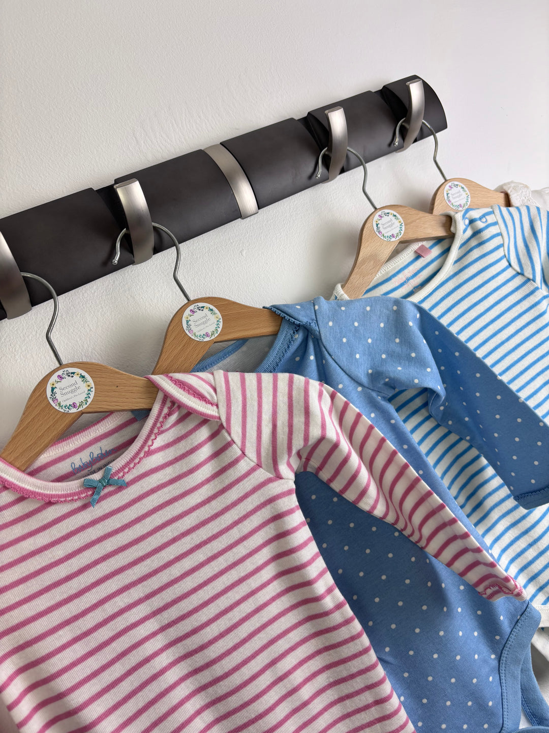 Baby Boden Long Sleeve Bodysuit Set Blue And Pink 9-12 Months-Vests-Second Snuggle Preloved