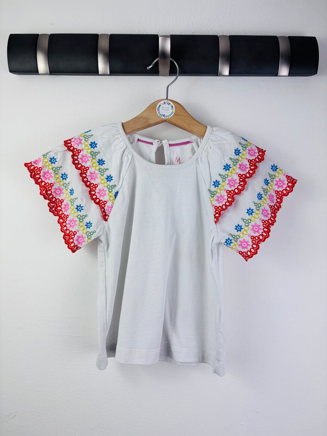 Mini Boden White Embroidered Flutter Sleeve Top 3-4 Years