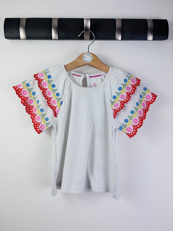 Mini Boden White Embroidered Flutter Sleeve Top 3-4 Years