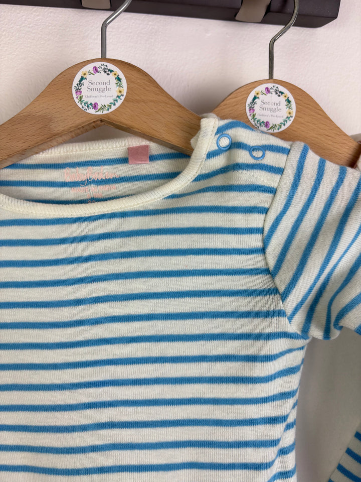 Baby Boden Long Sleeve Bodysuit Set Blue And Pink 9-12 Months-Vests-Second Snuggle Preloved