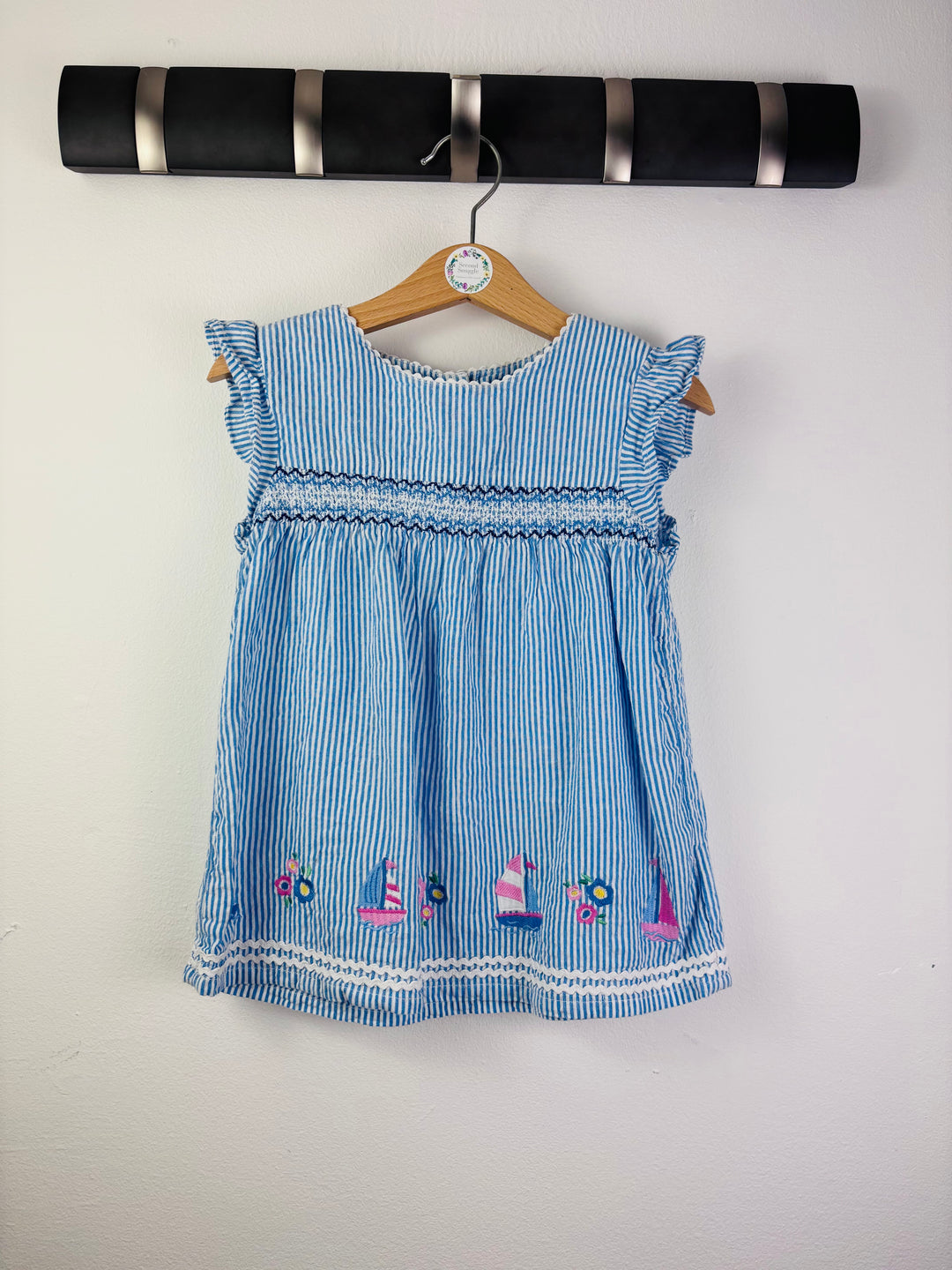 JoJo Blue Stripe Boat Embroidered Top 4-5 Years