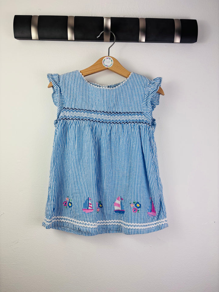 JoJo Blue Stripe Boat Embroidered Top 4-5 Years