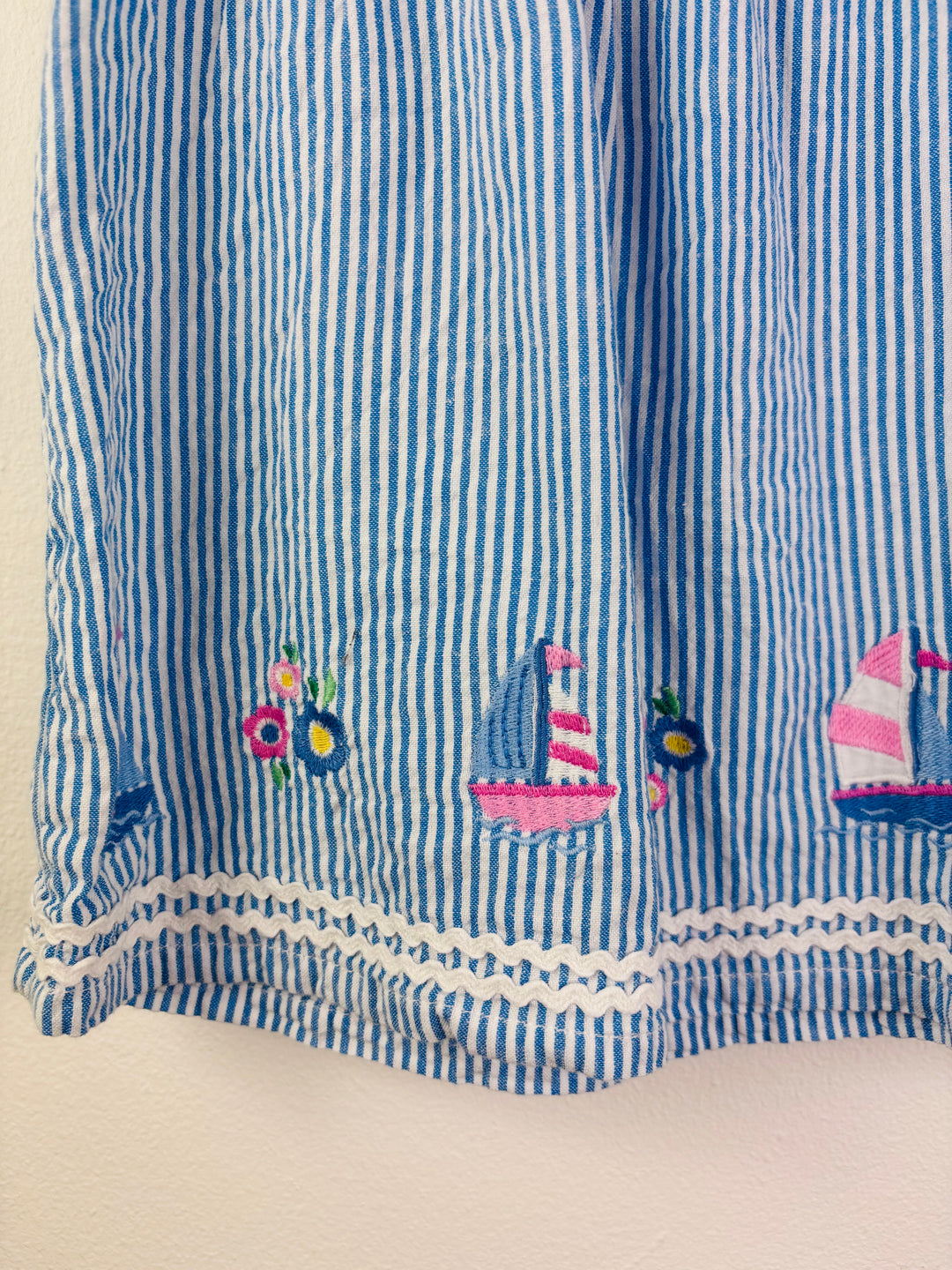 JoJo Blue Stripe Boat Embroidered Top 4-5 Years