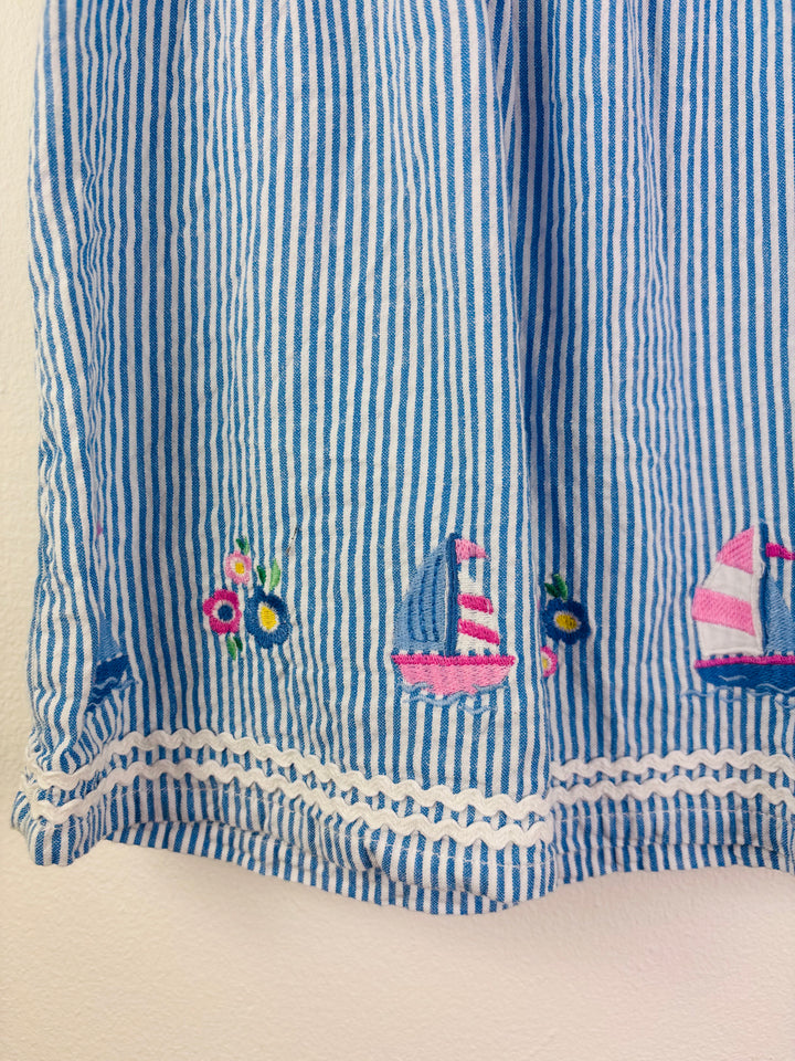JoJo Blue Stripe Boat Embroidered Top 4-5 Years