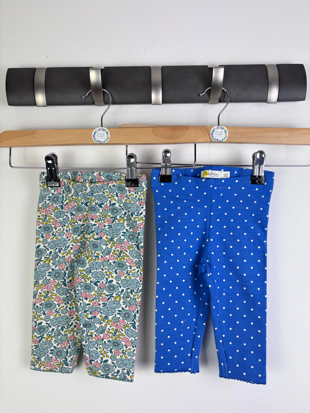 Baby Boden Floral And Blue Polka Dot Leggings 3-6 Months-Leggings-Second Snuggle Preloved