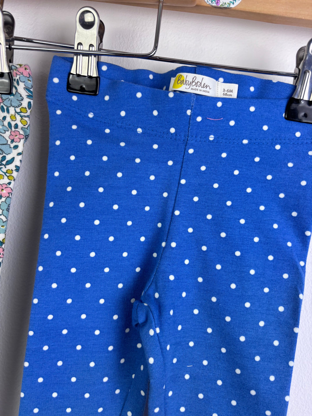 Baby Boden Floral And Blue Polka Dot Leggings 3-6 Months-Leggings-Second Snuggle Preloved