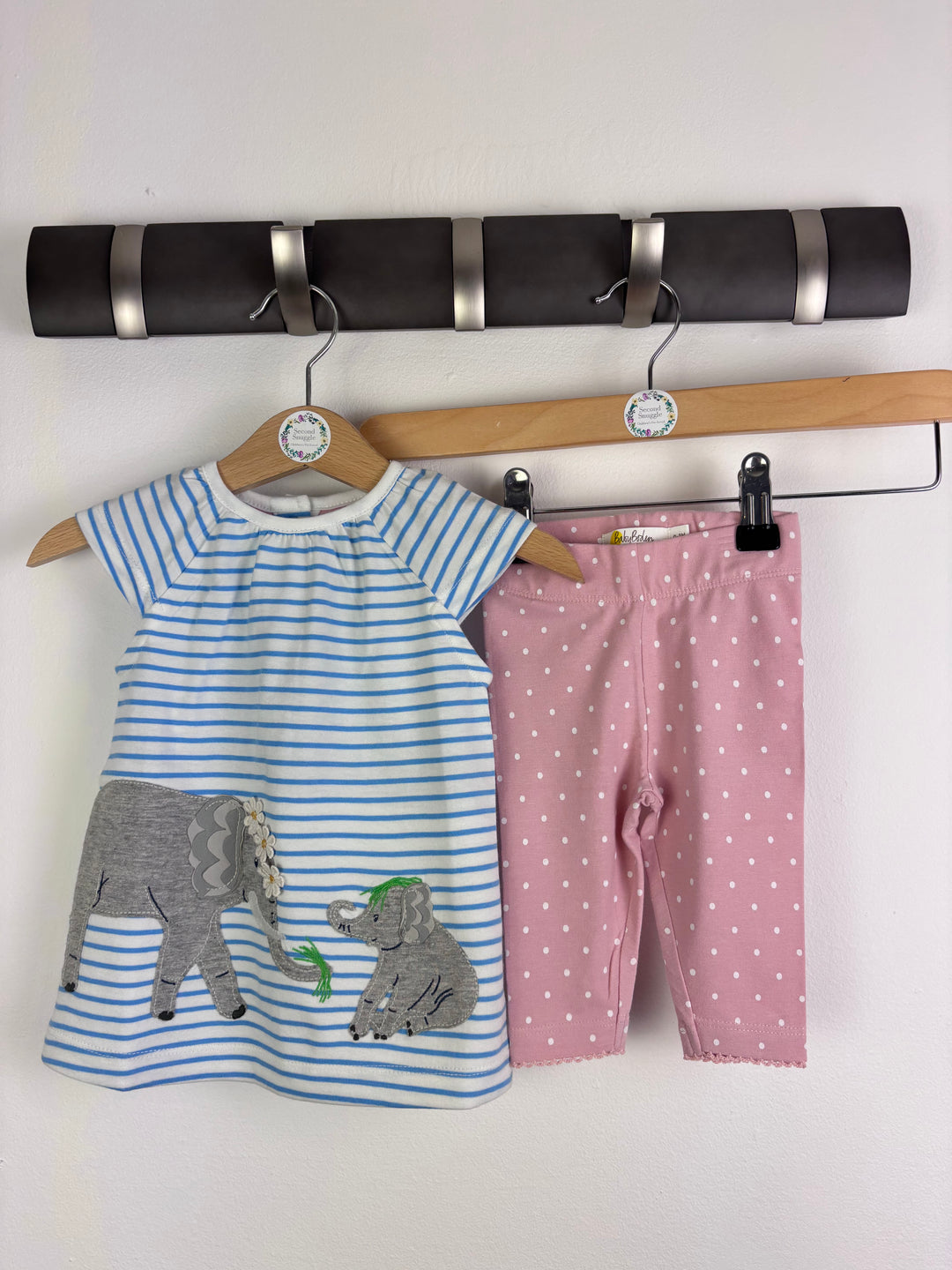 Baby Boden Elephant Dress And Pink Polka Dot Leggings Set 0-3 Months-Sets-Second Snuggle Preloved