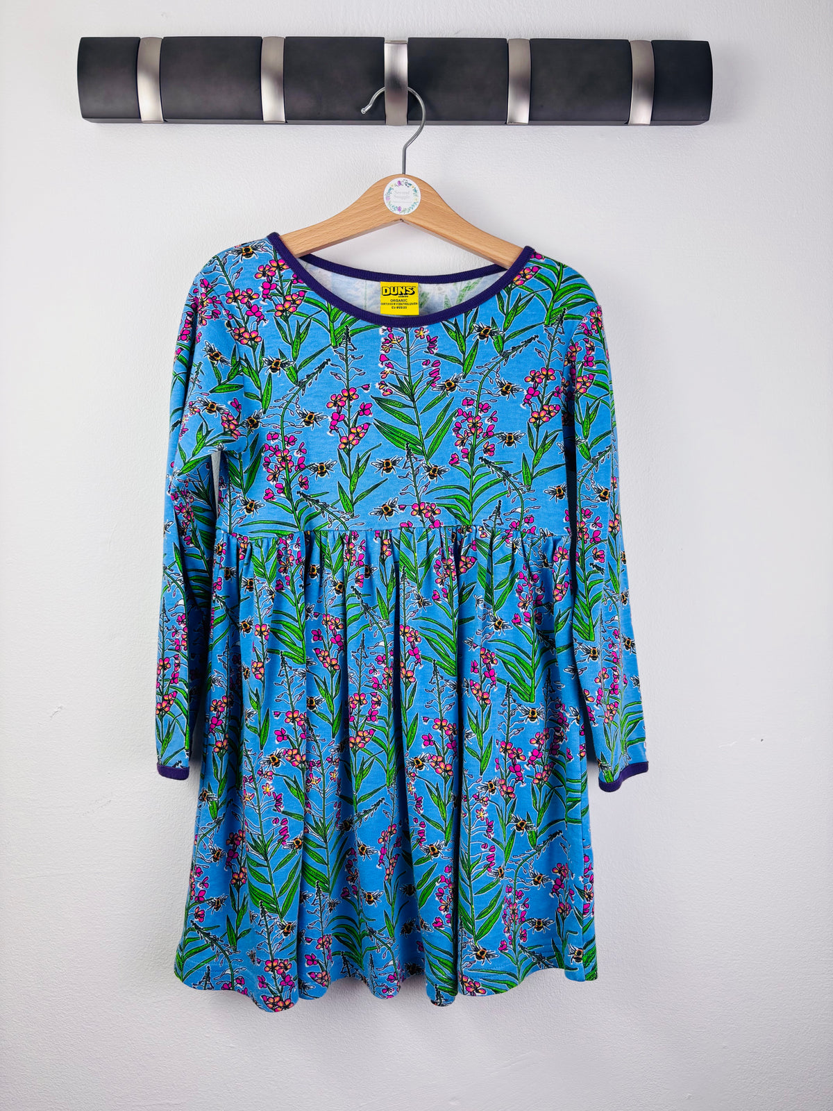 Duns Blue Bee Floral Long Sleeve Dress 110 (4-5 Years)-Dresses-Second Snuggle Preloved