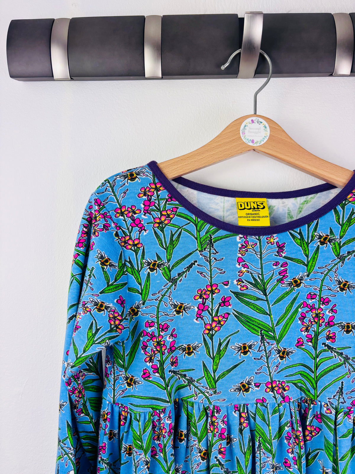 Duns Blue Bee Floral Long Sleeve Dress 110 (4-5 Years)-Dresses-Second Snuggle Preloved