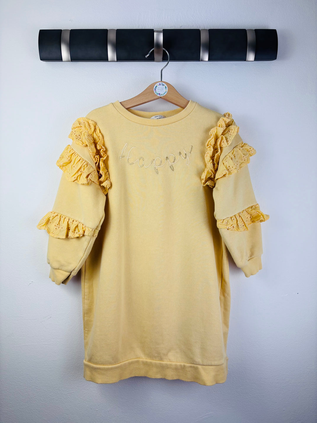 River Island Yellow Happy Ruffle Sweatshirt Dress 4-5 Years