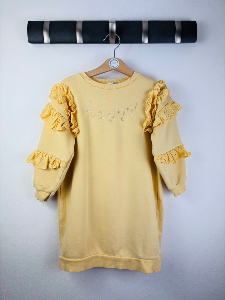 River Island Yellow Happy Ruffle Sweatshirt Dress 4-5 Years