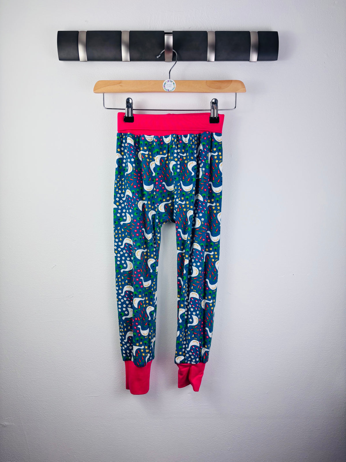 Frugi Teal Swan Print Harems Pink Cuffs 4-5 Years-Leggings-Second Snuggle Preloved