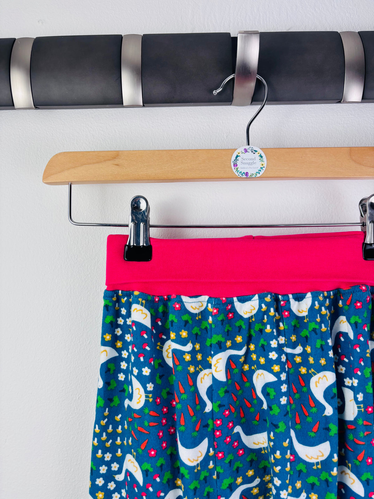 Frugi Teal Swan Print Harems Pink Cuffs 4-5 Years-Leggings-Second Snuggle Preloved