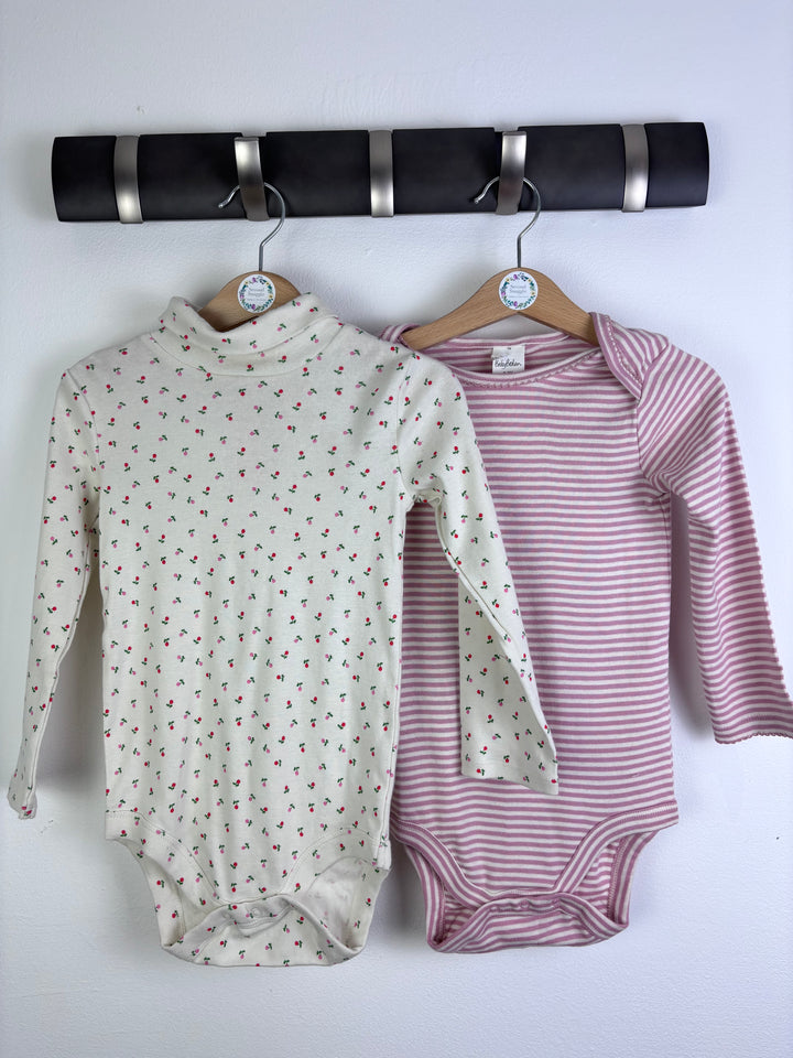 Baby Boden Long Sleeve Bodysuit Set Pink Stripe And Cherry Print 2-3 Years-Vests-Second Snuggle Preloved