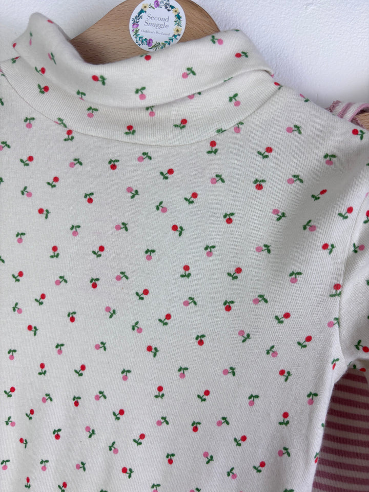 Baby Boden Long Sleeve Bodysuit Set Pink Stripe And Cherry Print 2-3 Years-Vests-Second Snuggle Preloved